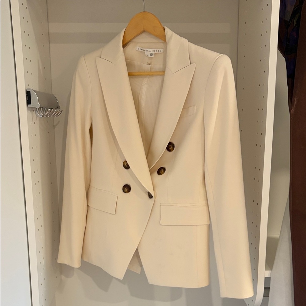 Veronica Beard Cream Double-Breasted Blazer